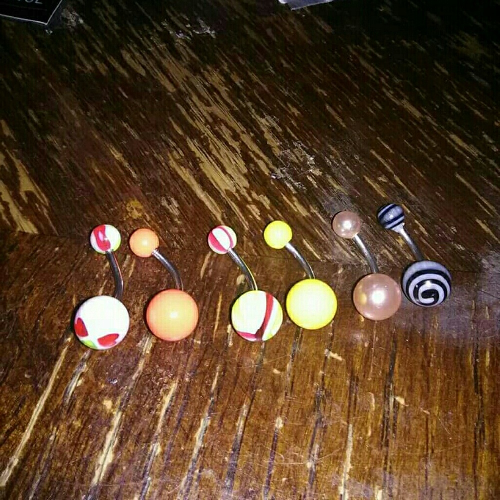 6 pc belly rings, mix.